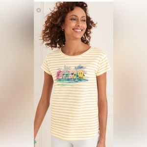 TALBOTS Yellow Stripe Curaçao Beach Riviera
Graphic Drop Shoulder Tee